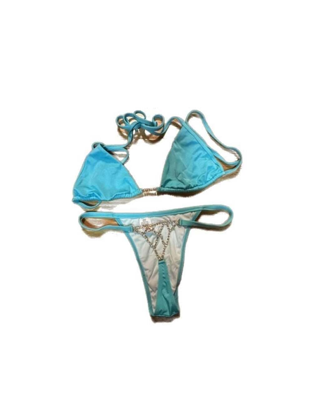 Vintage Sauvage Turquoise Crystal Embellished Triangle Bikini Set